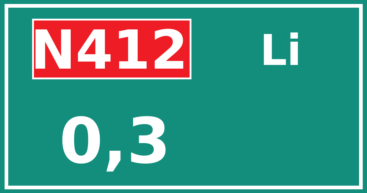 Hectometerbord N412 0,3 zijde Li