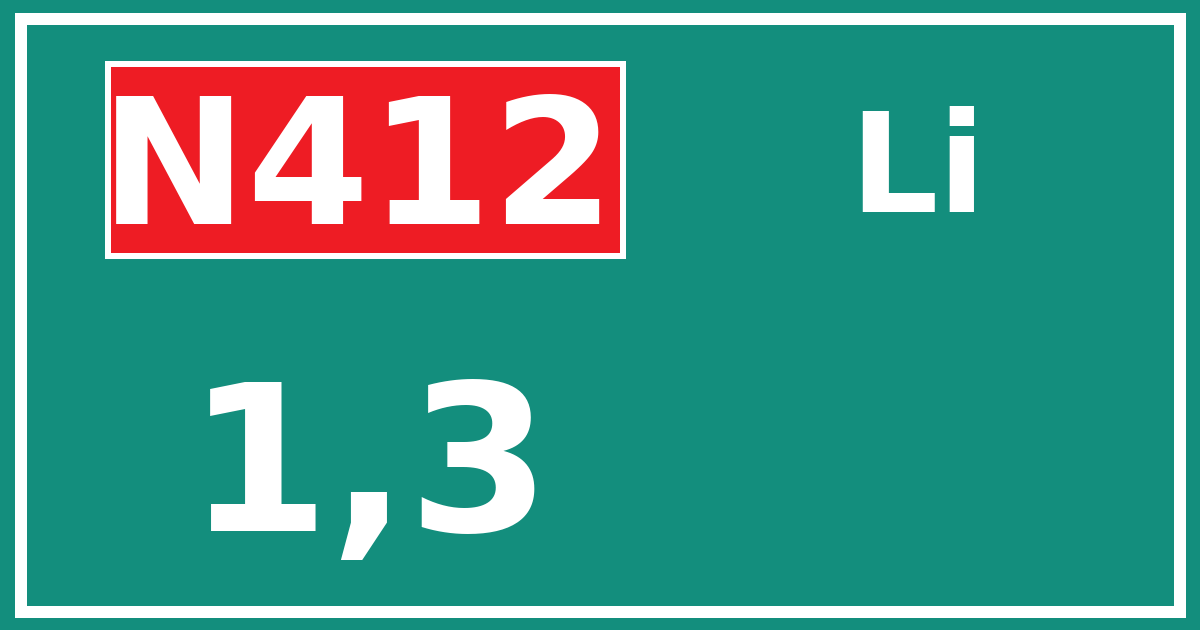 Hectometerbord N412 1,3 zijde Li