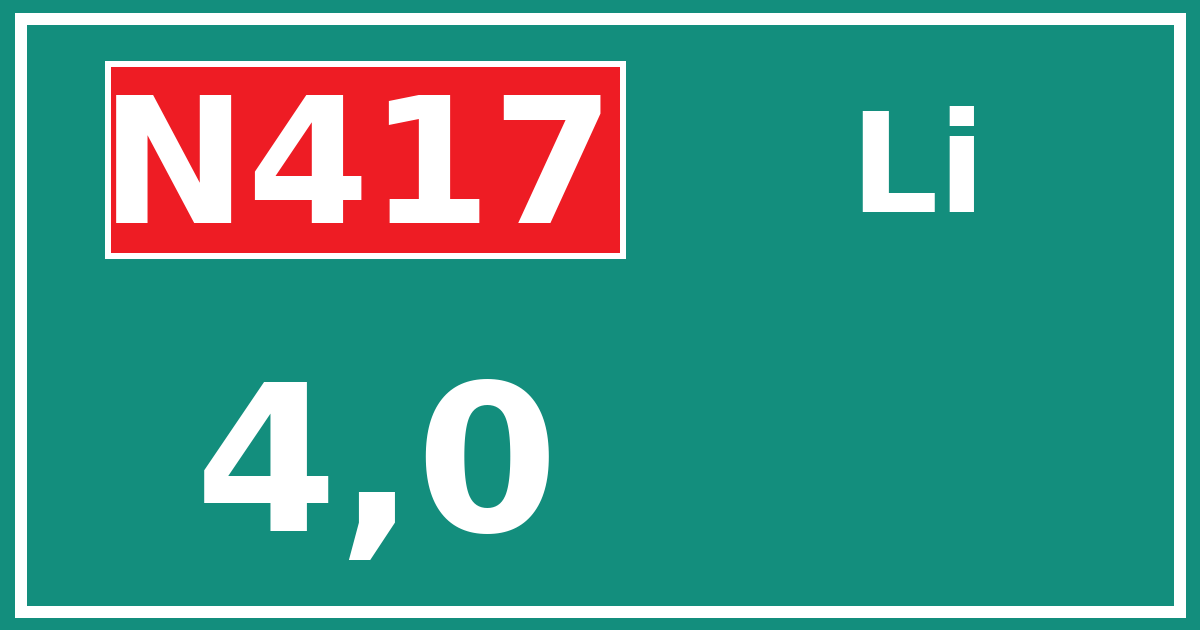 Hectometerbord N417 4,0 zijde Li