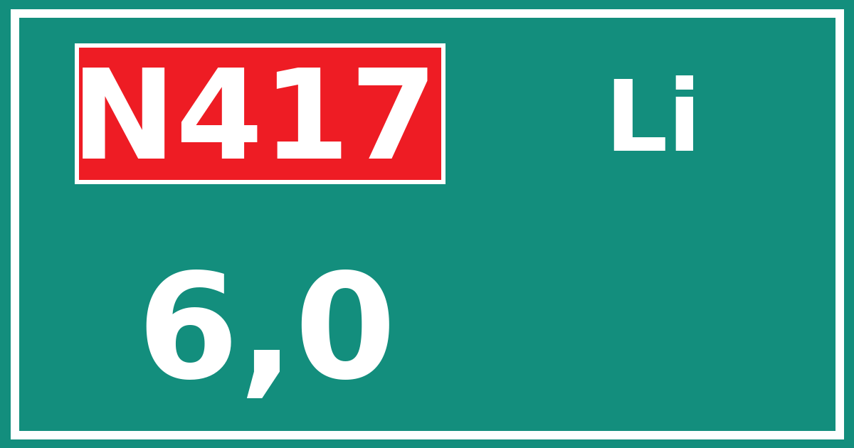 Hectometerbord N417 6,0 zijde Li
