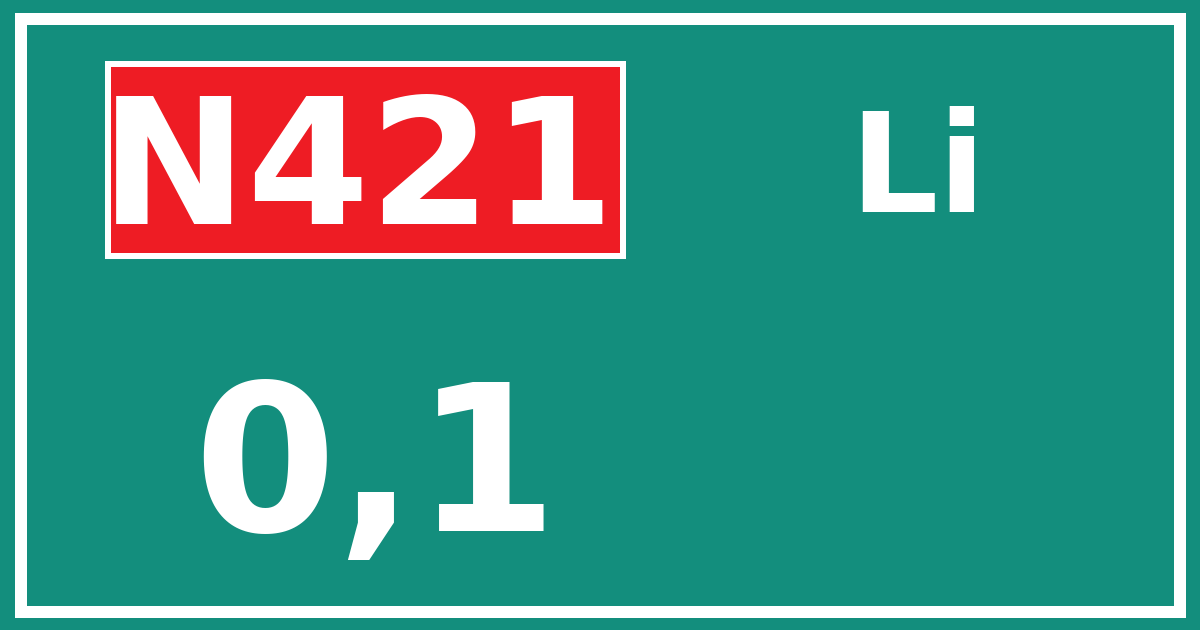 Hectometerbord N421 0,1 zijde Li