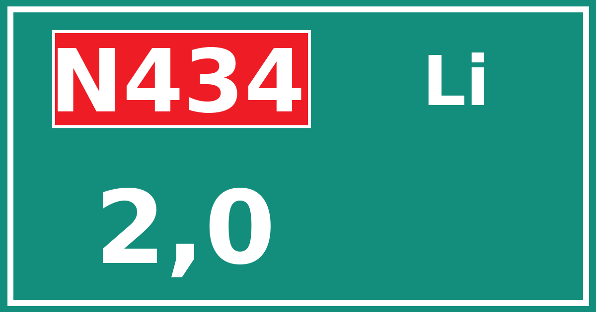 Hectometerbord N434 2,0 zijde Li