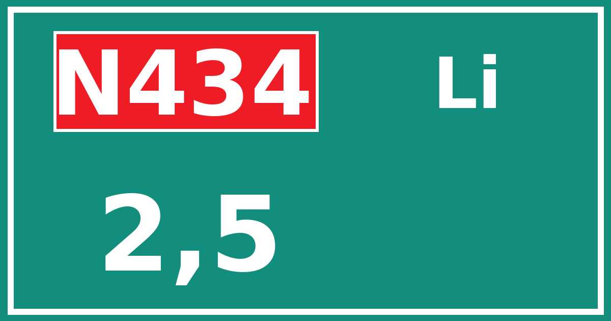 Hectometerbord N434 2,5 zijde Li