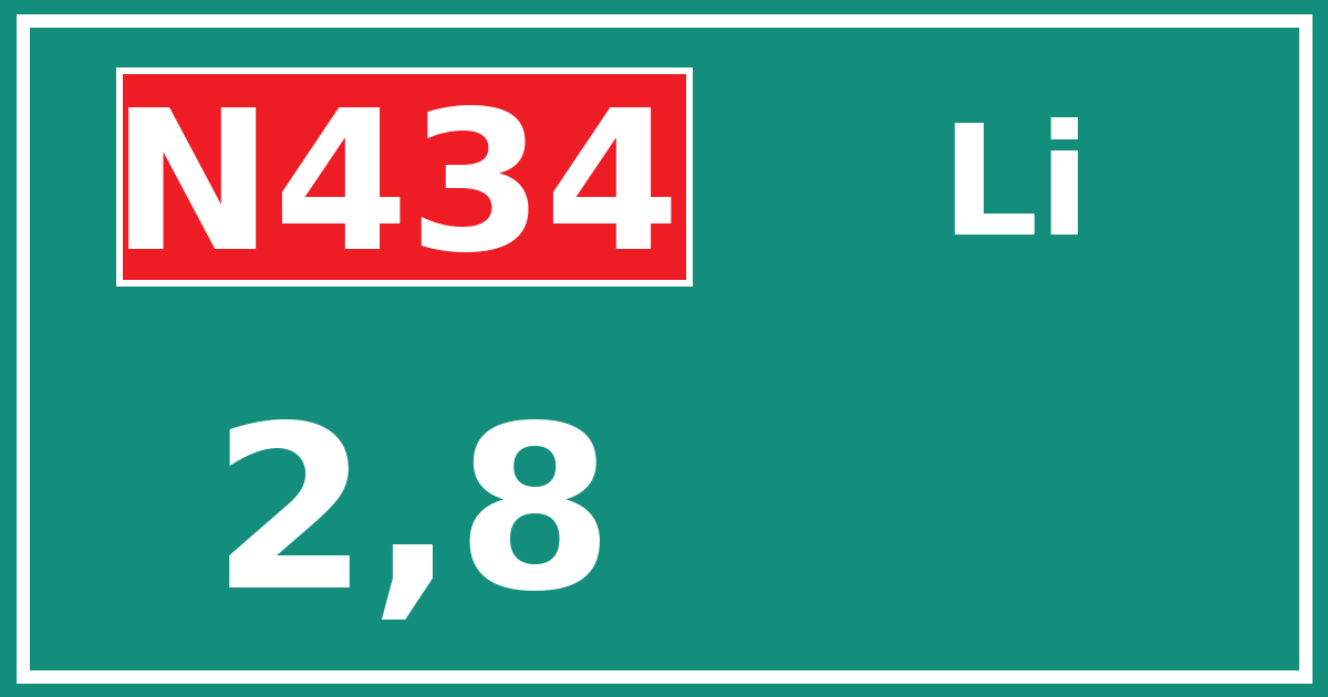 Hectometerbord N434 2,8 zijde Li