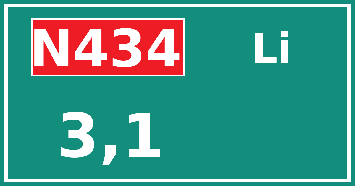 Hectometerbord N434 3,1 zijde Li