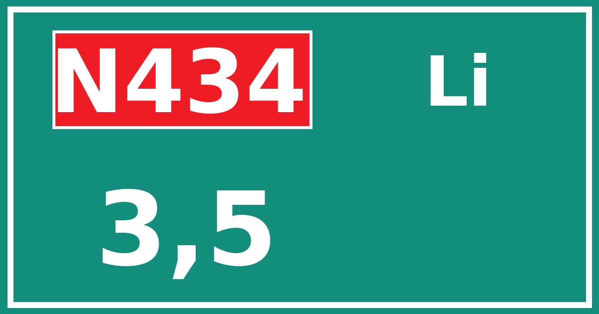 Hectometerbord N434 3,5 zijde Li