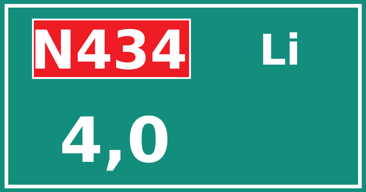 Hectometerbord N434 4,0 zijde Li