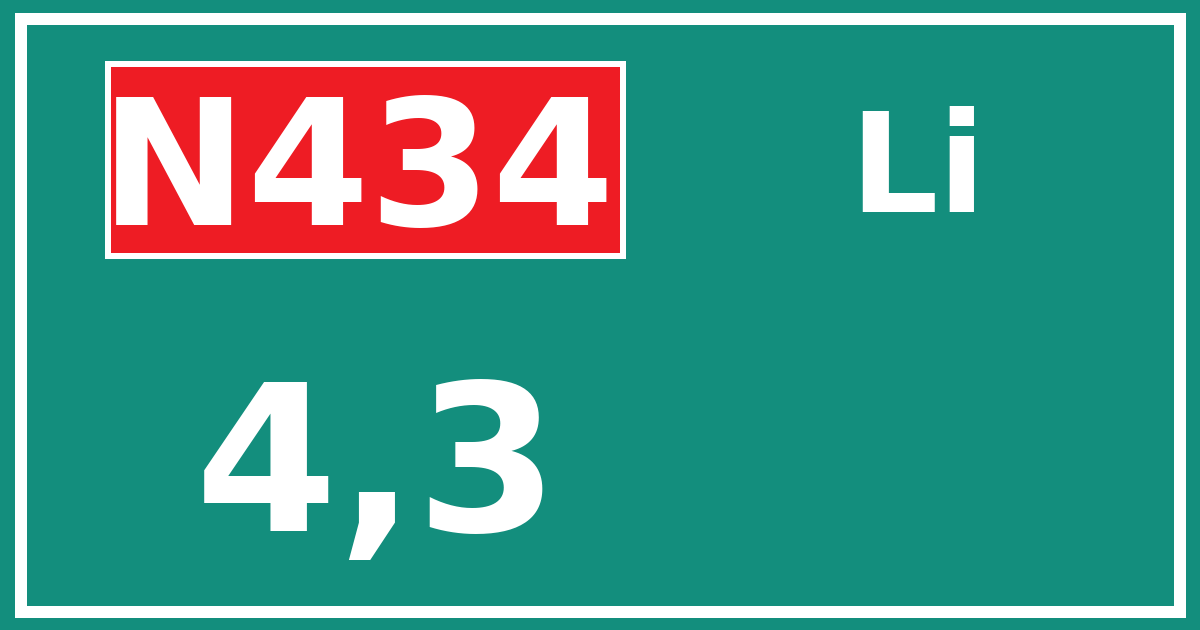Hectometerbord N434 4,3 zijde Li