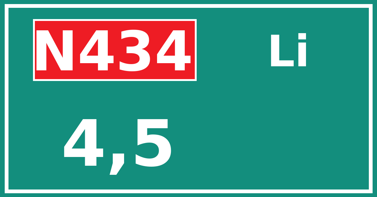 Hectometerbord N434 4,5 zijde Li