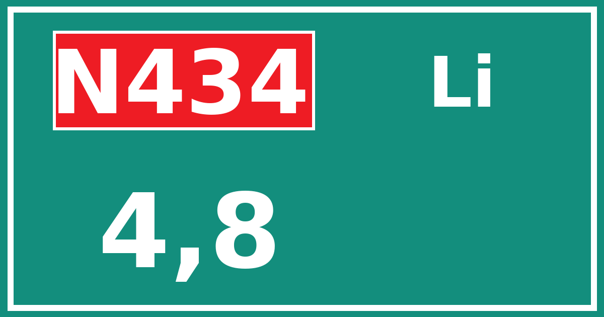 Hectometerbord N434 4,8 zijde Li