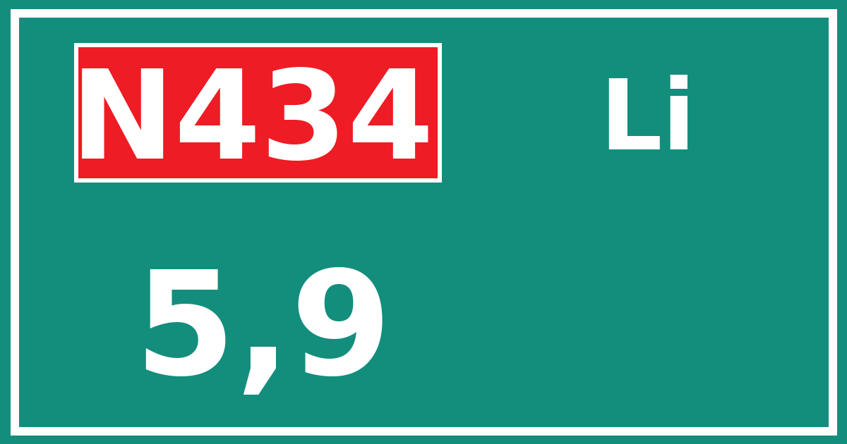 Hectometerbord N434 5,9 zijde Li