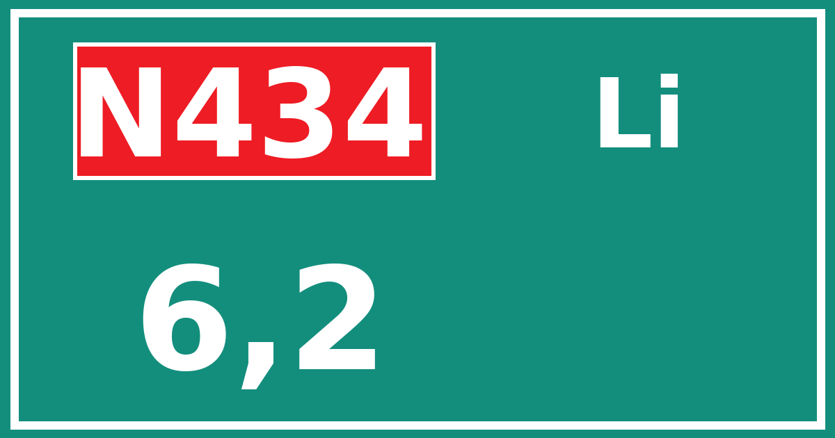 Hectometerbord N434 6,2 zijde Li