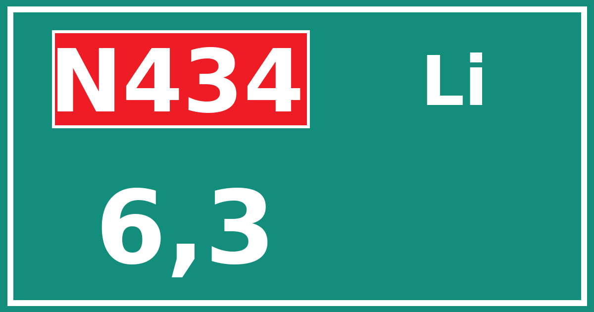 Hectometerbord N434 6,3 zijde Li