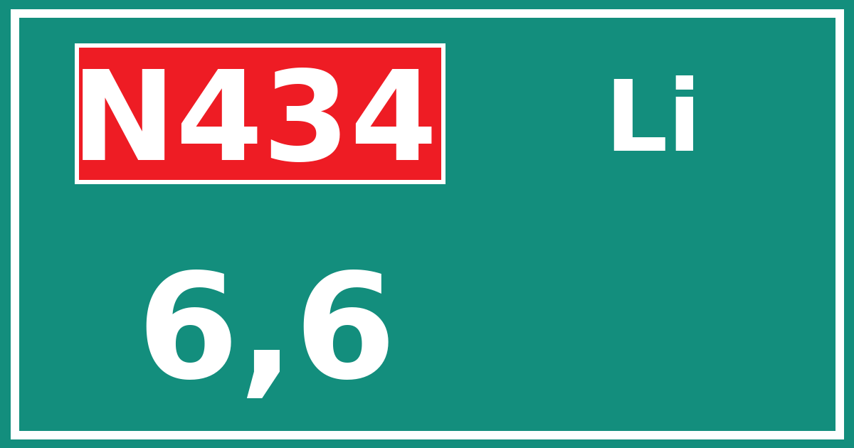 Hectometerbord N434 6,6 zijde Li