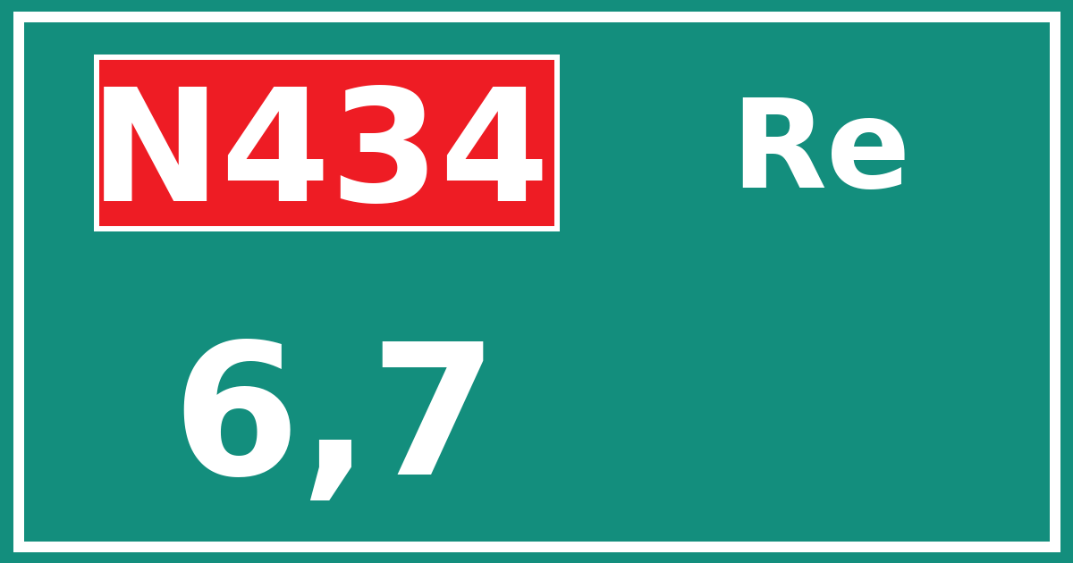 Hectometerbord N434 6,7 zijde Re
