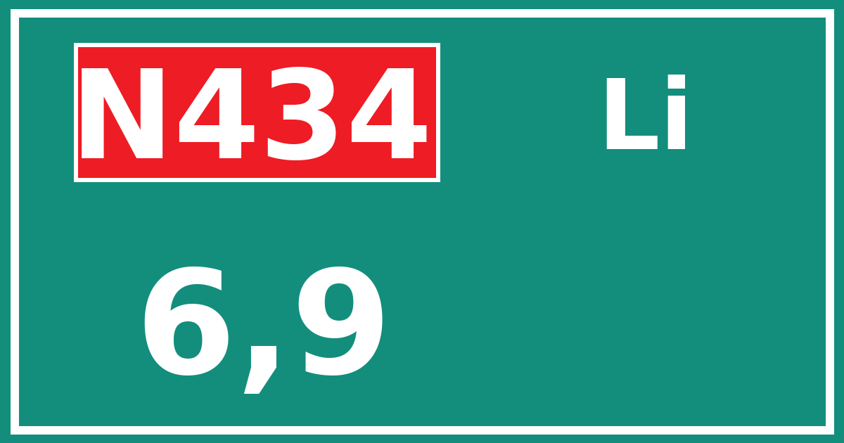 Hectometerbord N434 6,9 zijde Li
