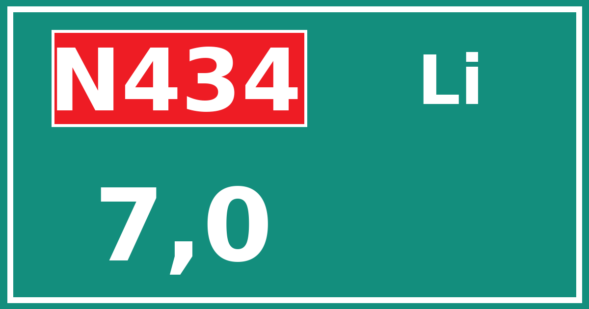 Hectometerbord N434 7,0 zijde Li