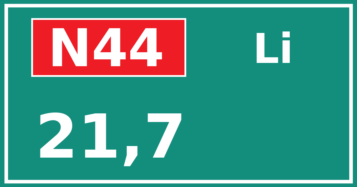 Hectometerbord N44 21,7 zijde Li