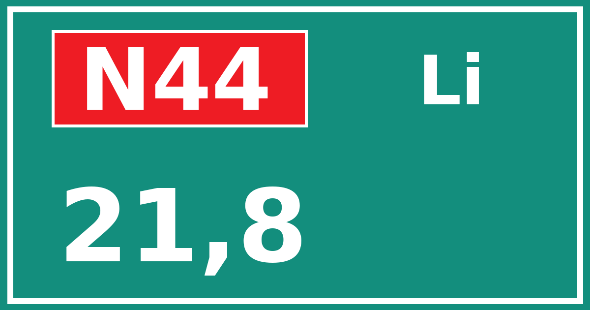 Hectometerbord N44 21,8 zijde Li