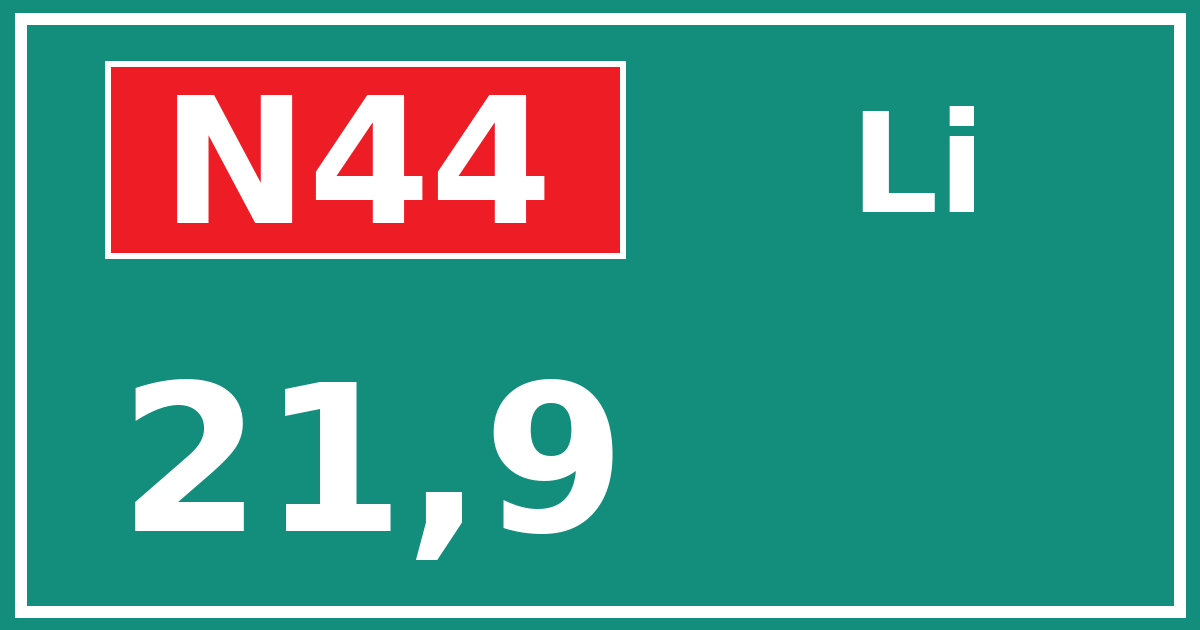 Hectometerbord N44 21,9 zijde Li
