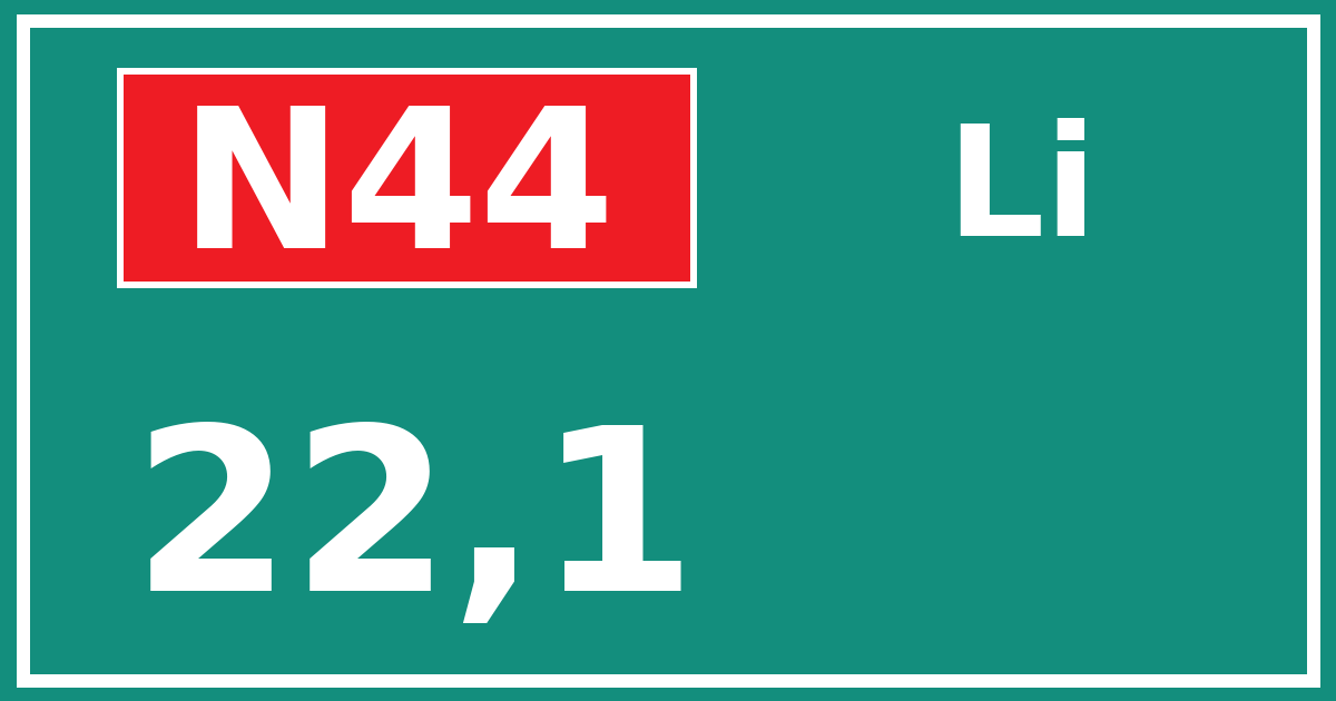 Hectometerbord N44 22,1 zijde Li
