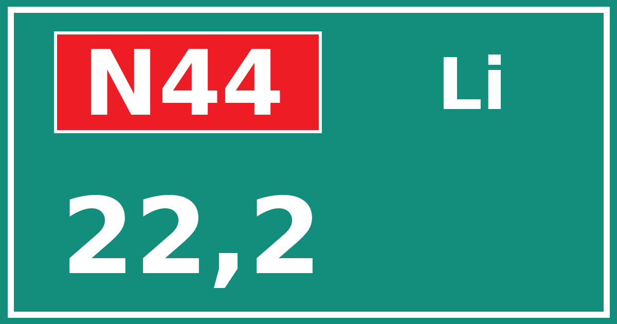 Hectometerbord N44 22,2 zijde Li