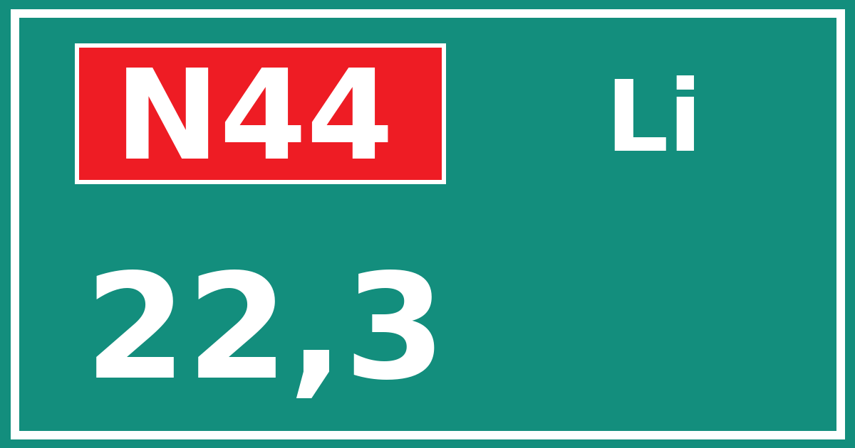 Hectometerbord N44 22,3 zijde Li