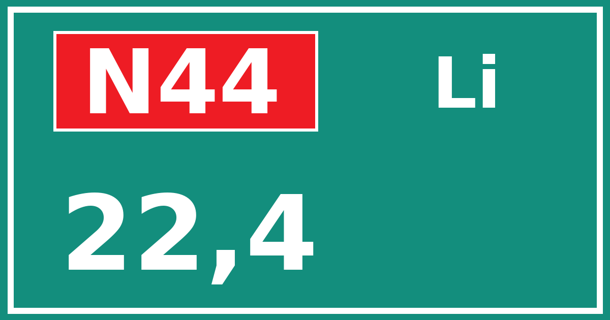 Hectometerbord N44 22,4 zijde Li