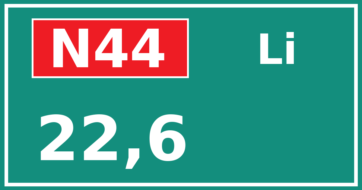 Hectometerbord N44 22,6 zijde Li
