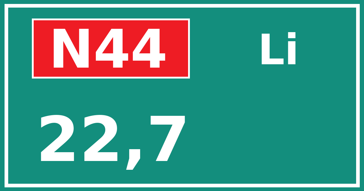 Hectometerbord N44 22,7 zijde Li