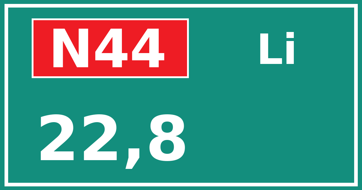 Hectometerbord N44 22,8 zijde Li