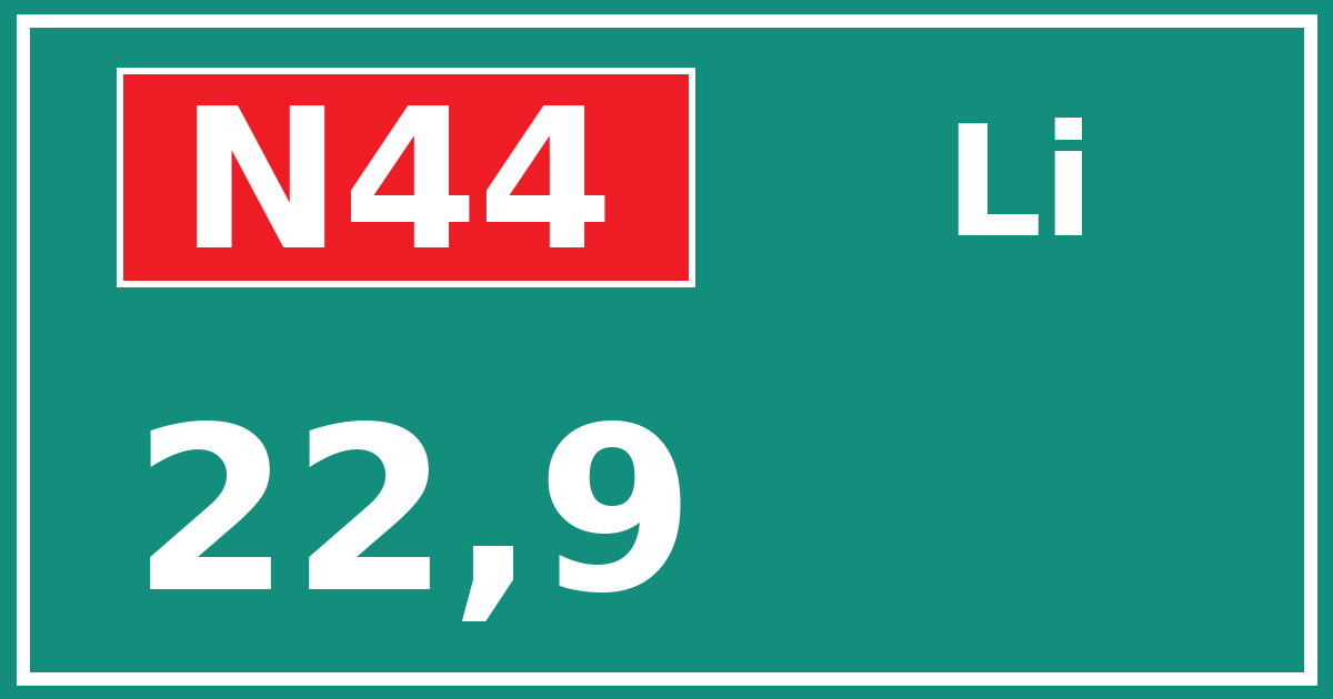 Hectometerbord N44 22,9 zijde Li
