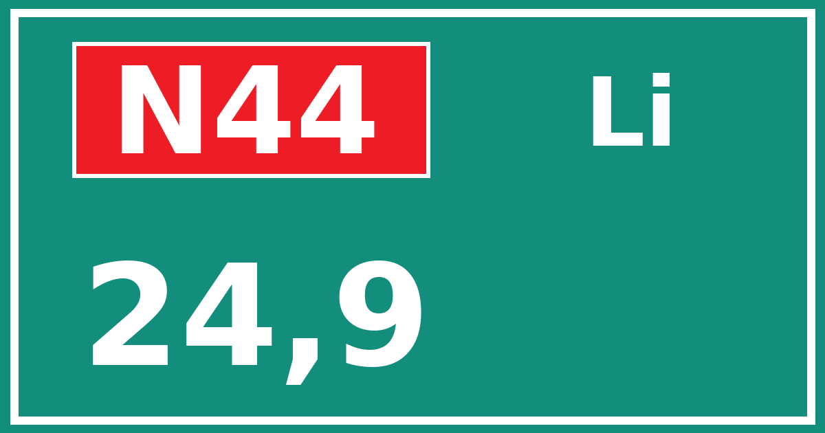 Hectometerbord N44 24,9 zijde Li