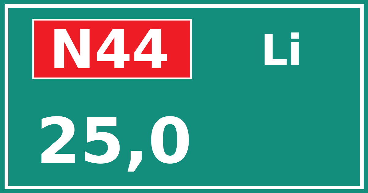 Hectometerbord N44 25,0 zijde Li