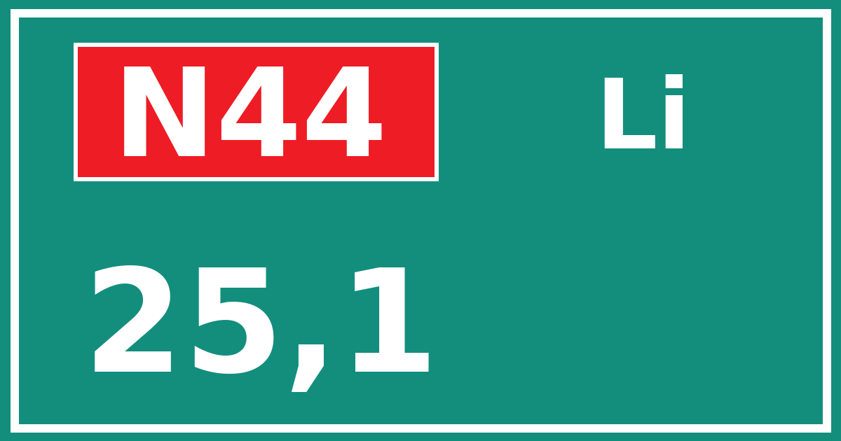 Hectometerbord N44 25,1 zijde Li