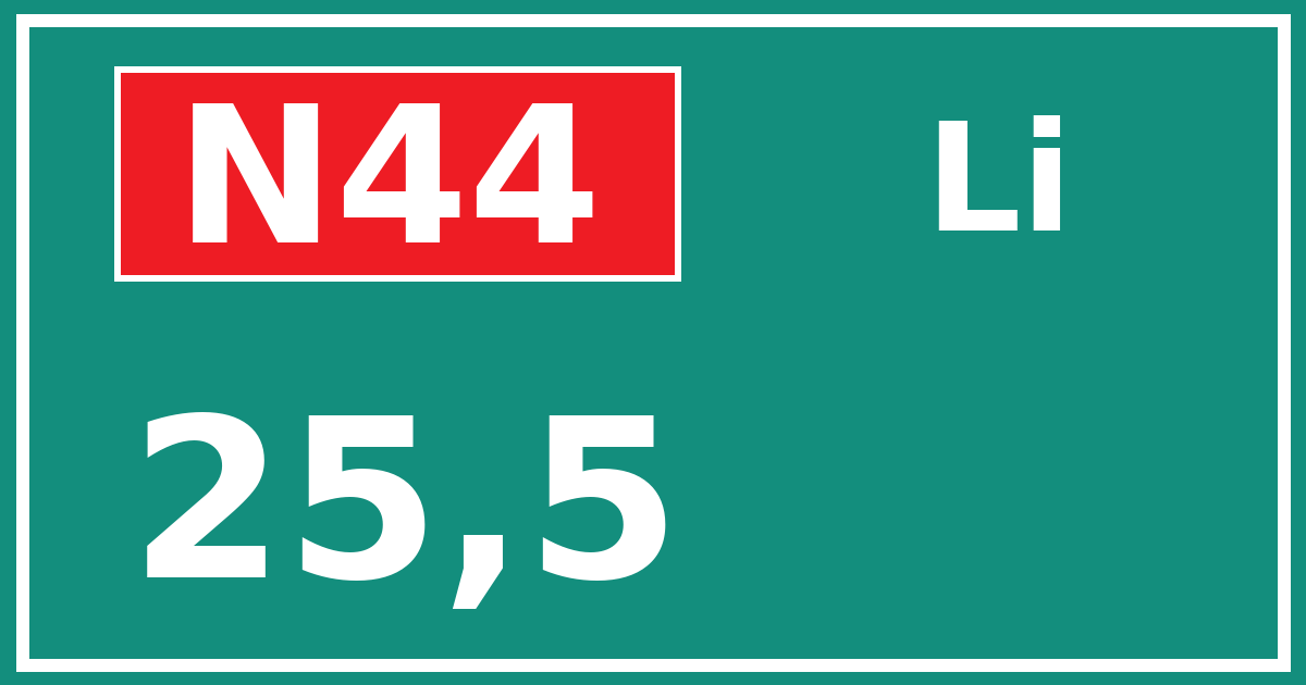 Hectometerbord N44 25,5 zijde Li