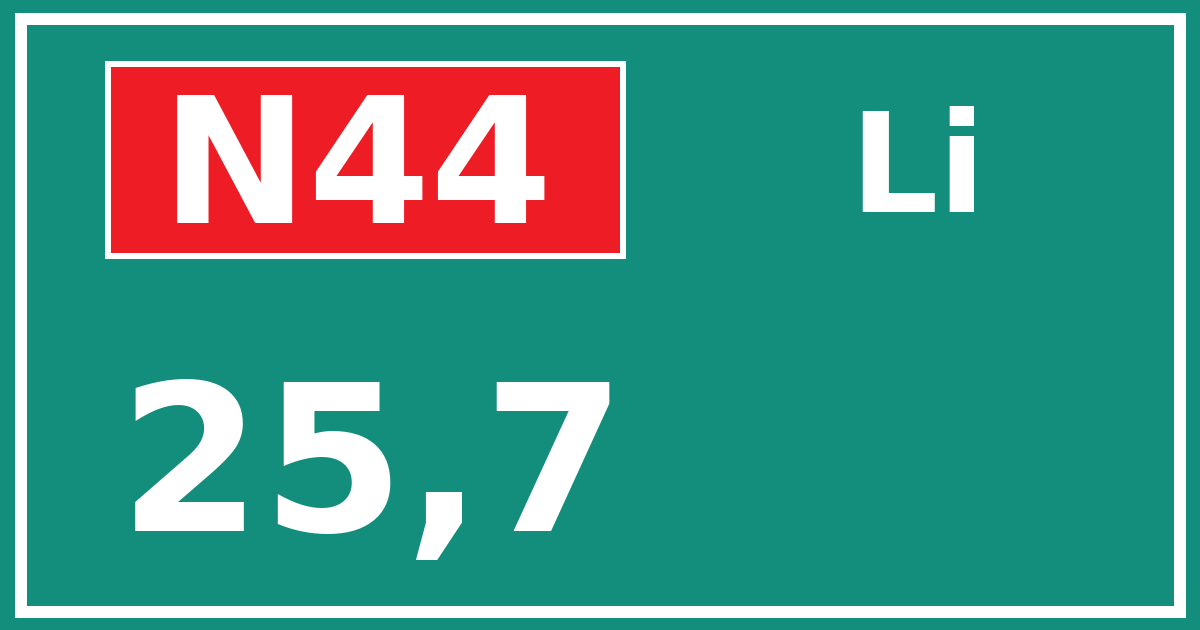 Hectometerbord N44 25,7 zijde Li