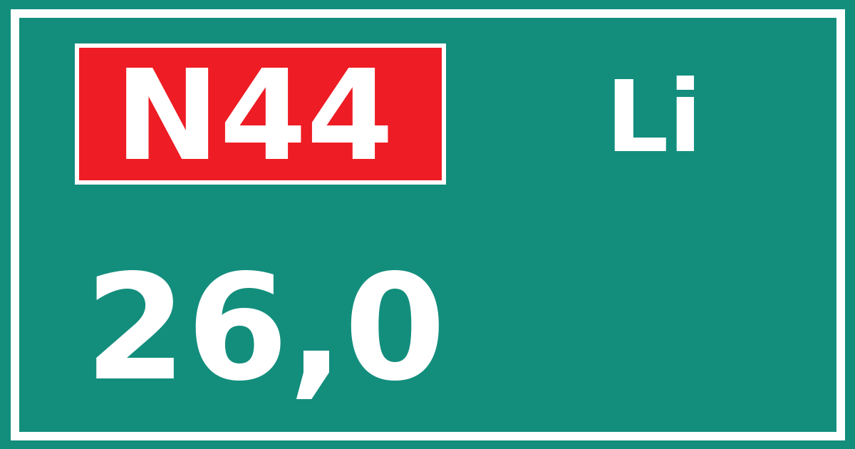 Hectometerbord N44 26,0 zijde Li