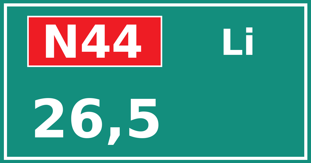 Hectometerbord N44 26,5 zijde Li