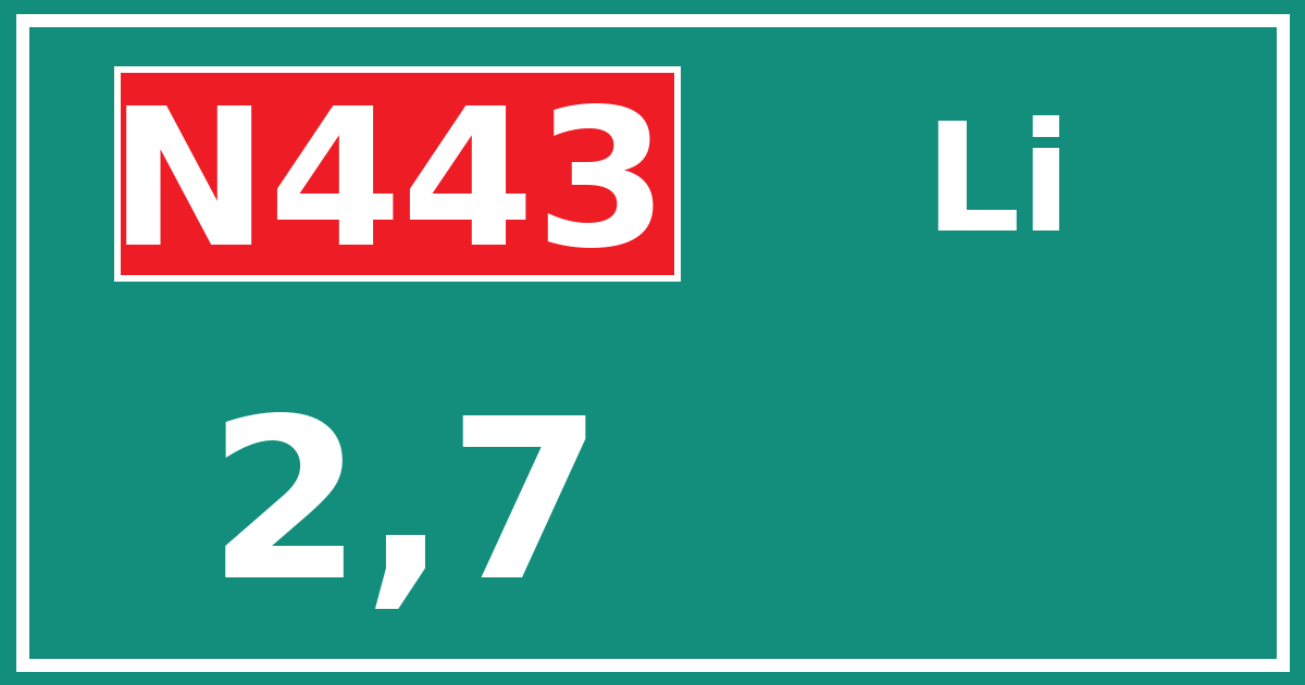 Hectometerbord N443 2,7 zijde Li