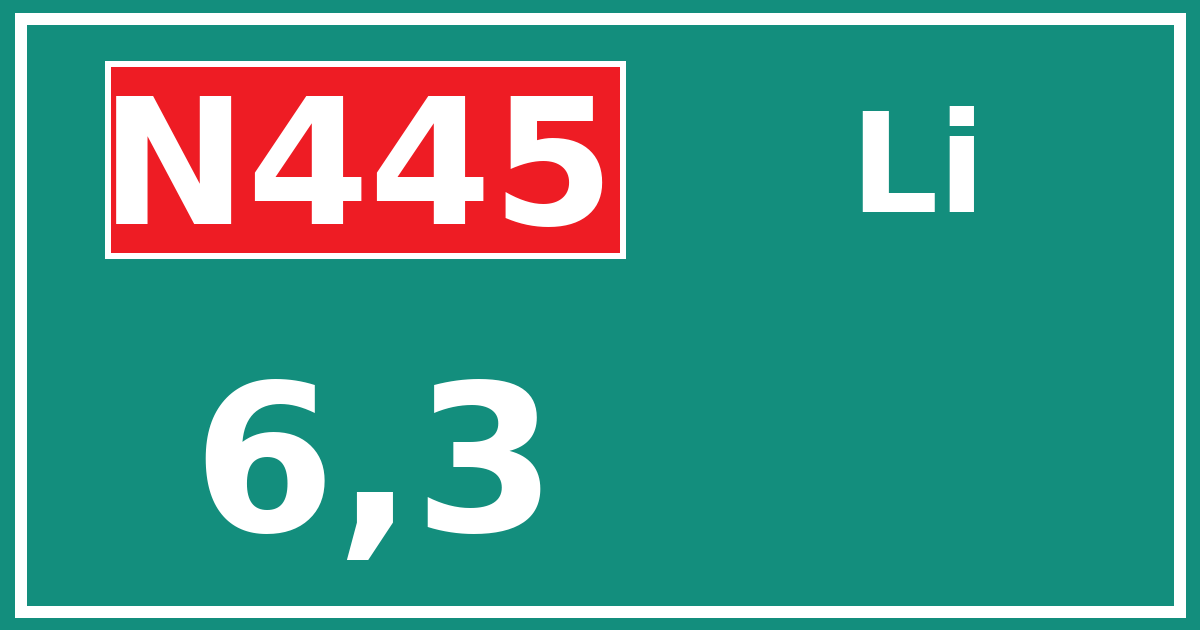 Hectometerbord N445 6,3 zijde Li