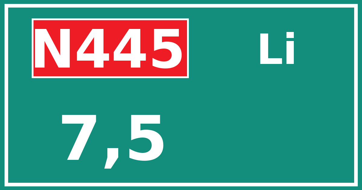 Hectometerbord N445 7,5 zijde Li