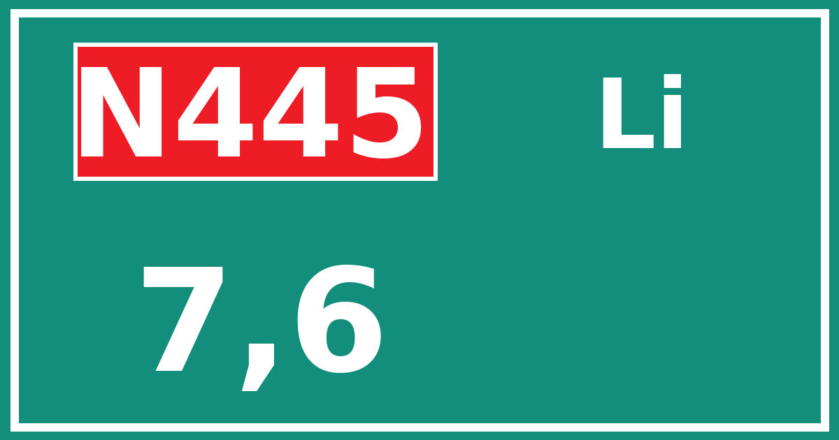 Hectometerbord N445 7,6 zijde Li