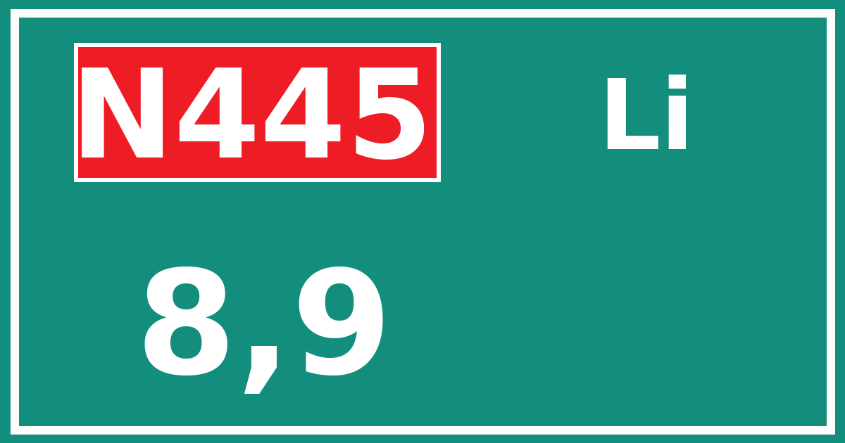Hectometerbord N445 8,9 zijde Li