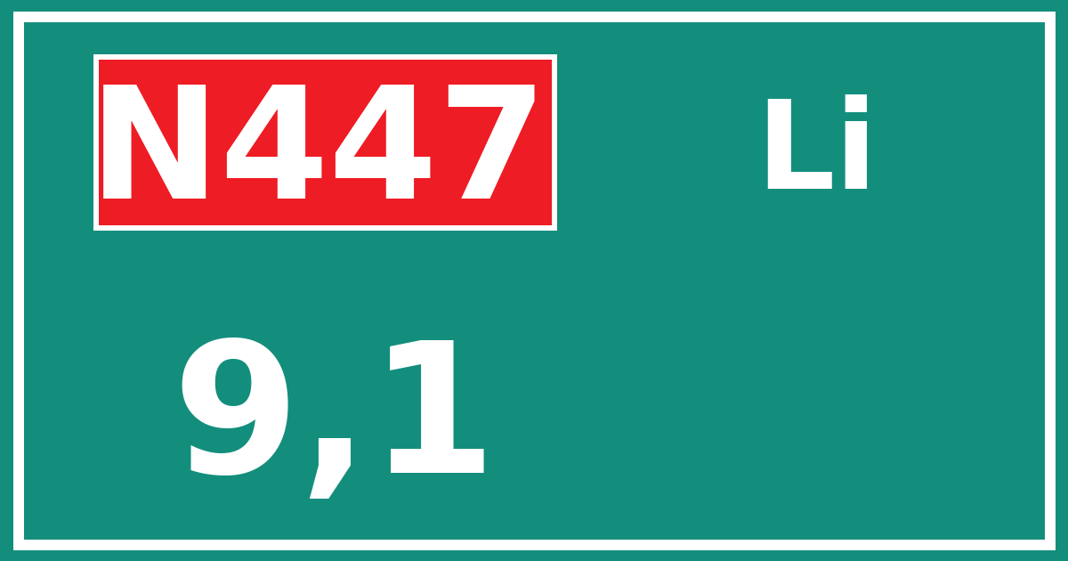 Hectometerbord N447 9,1 zijde Li