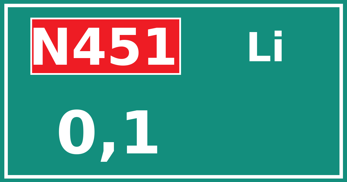 Hectometerbord N451 0,1 zijde Li