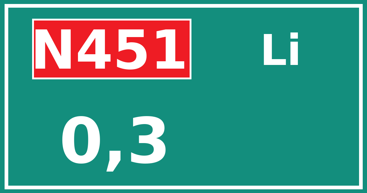 Hectometerbord N451 0,3 zijde Li