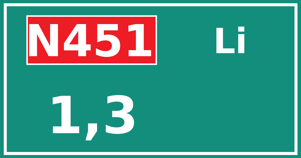 Hectometerbord N451 1,3 zijde Li