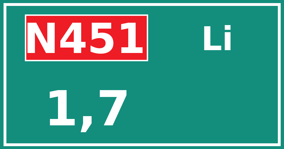 Hectometerbord N451 1,7 zijde Li