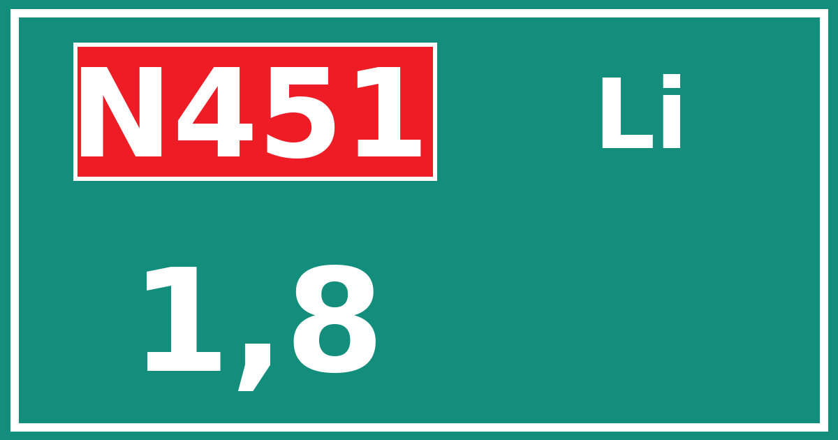 Hectometerbord N451 1,8 zijde Li